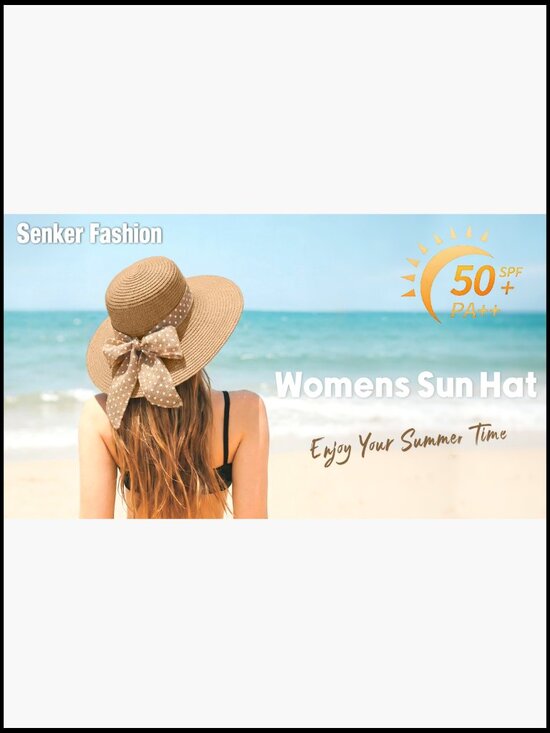 Wide Brim Straw Sun Hat Packable Floppy Beach Derby UPF 50+ Protection main image 5